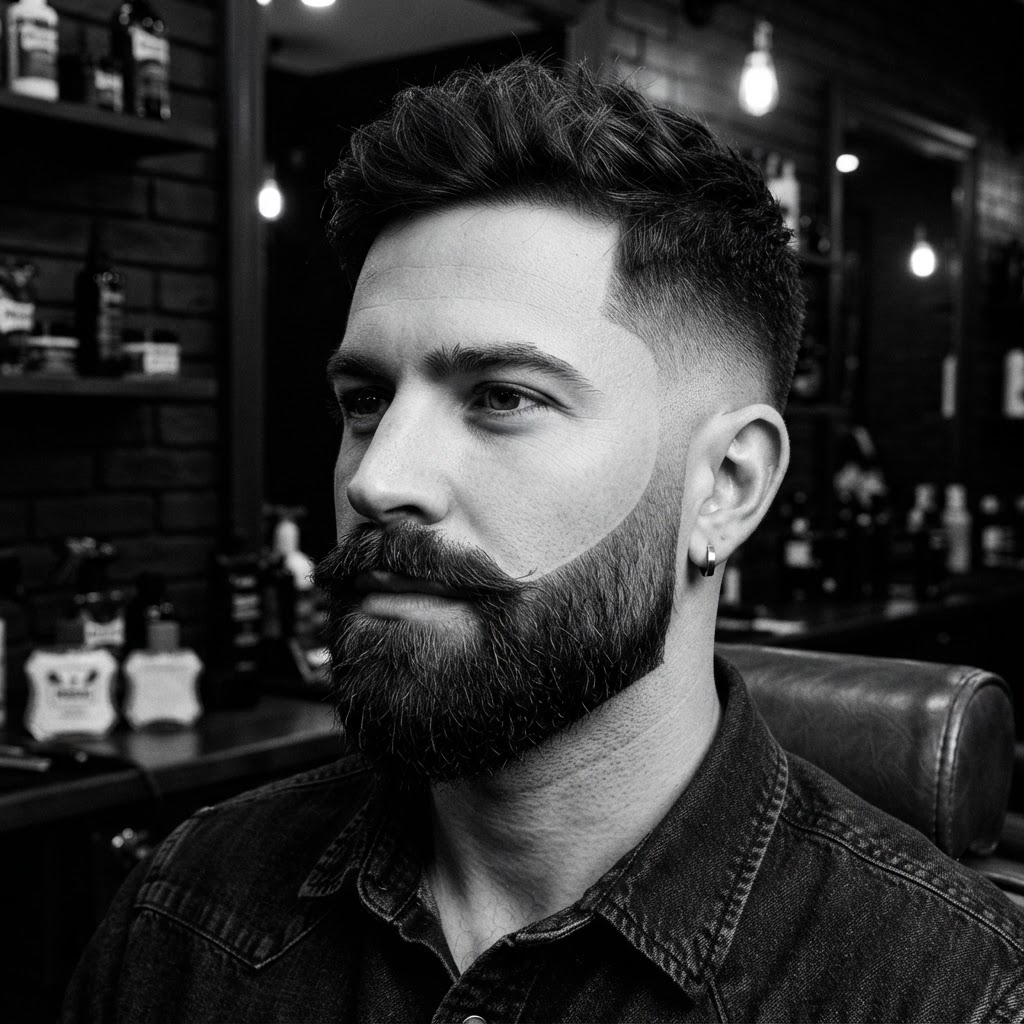 Barba perfilada con degradado en laterales