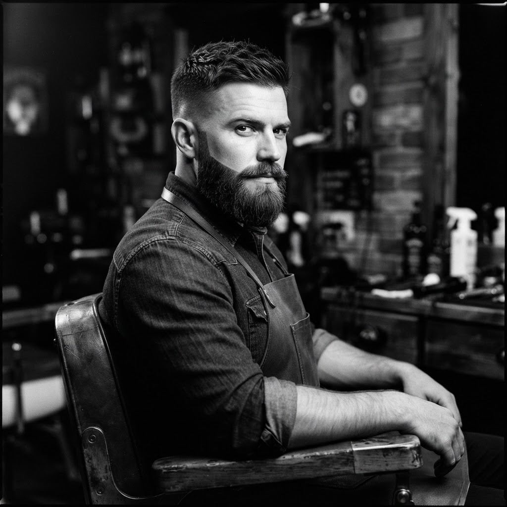 Crew cut con barba completa definida